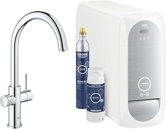Blue Home Duo Starter Kit - Kitchen Mixer Tap for Filtered, Chilled and Sparkling Water (Includes Cooler Unit, Filter and Co2 Carbonization Bottle) High Swivel C-Spout, Chrome 31455001