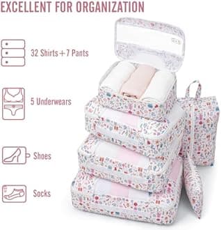 Veken 8 Set Packing Cubes for Travel Kids, Beach Vacation Essentials Accessories for Cruise Ship, Suitcase Organizer Bags for Luggage with Hanging Toiletry & Shoe Bag, Birthday Gifts for Women Mom Her