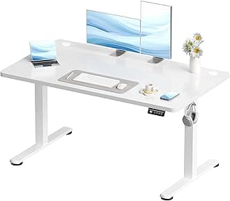 Devoko Electric Standing Desk 120x60cm Sit Stand Table Height Adjustable with Backpack Hook and Memory Smart Pannel, Home Office, White