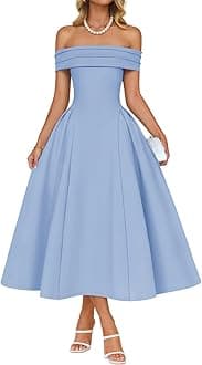 ZESICA Cocktail Dresses for Women's Elegant Off Shoulder Short Sleeve Swing A Line Wedding Evening Party Midi Dress
