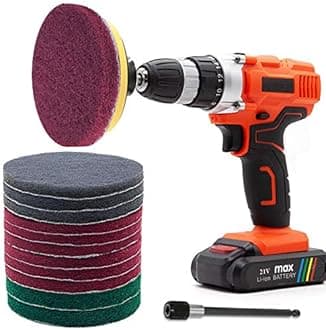 GOH DODD Plastic Power Scrub Pads Drill Attachment,15 Pcs 5Inch Cleaning Kit Scouring Pads With Baker&Universal Shaft Great For Kitchen,Bathroom,Auto,Grout,Carpet,Shower,Tub,Grill,Tile, Multicolor