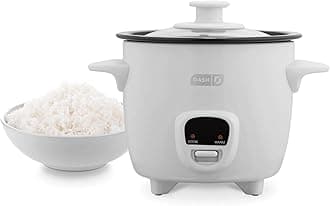 Dash Mini Rice Cooker Steamer with Removable Nonstick Pot, Keep Warm Function & Recipe Guide, 2 cups, for Soups, Stews, Grains & Oatmeal - White
