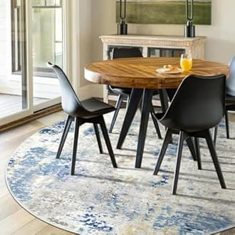 Lahome Modern Abstract Round Rug - 6Ft Large Blue Living Room Rug Washable 6x6 Circle Rugs for Bedroom Dining Room, Contemporary Indoor Office Carpet for Entryway Kitchen Table Home Nursery