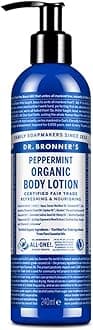 Dr Bronner's Organic Peppermint Hand and Body Lotion, Made with Organic Oils, Used for Face and Body, Certified Fair Trade & Vegan Friendly, 236ml Recycled Bottle