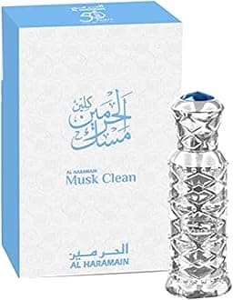 Al Haramain Musk Clean 12ml Perfume Oil Attar | Unisex Floral Woody Musk Concentrated Fragrance with Lavender, Amber, Sandalwood & Vanilla | Long Lasting Non-Alcoholic Arabian Perfume Oil