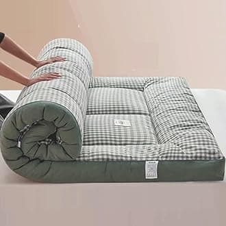 Japanese Floor Futon Mattress, Roll Up King Size Mattress Floor Bed Tatami Foldable Soft Pressure Reducing Breathable Double Futon Mattress Student Dormitory Home Mattress(Green plaid,100cm*200cm)