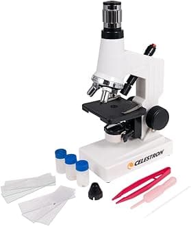Celestron 44121 Beginner's Microscope Kit, 40x-600x Magnification, White