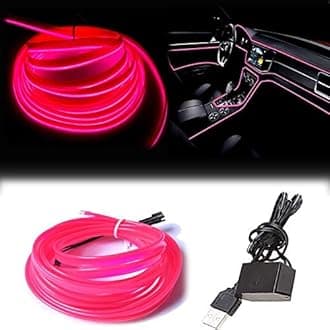 El Wire Pink Interior Car LED Strip Lights, 10M Neon Wire USB 5V with Fuse Protection for Automotive Interior Decoration, with 6mm Sewing Edge