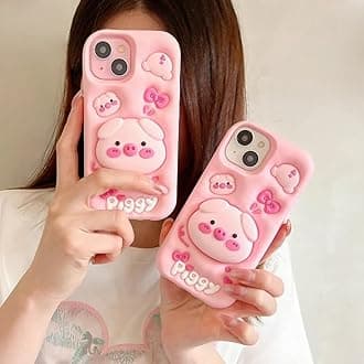 COVERLY for iPhone 14 3D Cute Cartoon Pig Folding Case,Full Protective Funda Cotton Candy Piggy Pop Back Case with Phone Holder Soft Silicone Stylish Fashion Fun Aesthetic Cover for Apple iPhone 14