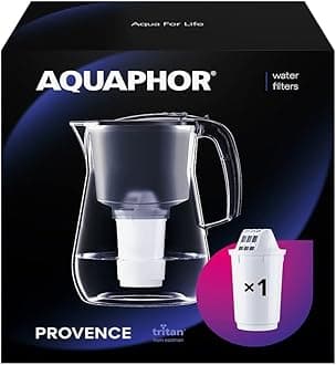 AQUAPHOR Provence Black Water Filter Jug - Counter Top Design with 4.2L Capacity, 1 X A5 Filter with added Magnesium included, Reduces Limescale, Chlorine & Microplastics, Perfect for Families