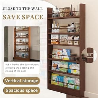 Wooden 3/4/5/6 Tier Behind The Door Bookshelf, Tall Narrow Floor Standing Bookcase, Space-Saving Storage Organizer for Books, Bedroom, Living Room, Office Brown 31.5x3.9x70.2