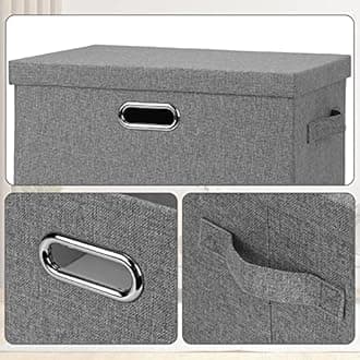 Graciadeco Large 17" 36 Quart Collapsible Stackable Storage Bins with Lids, 5 Packs Gray Foldable Fabric Closet Storage Boxes with Lids, Heavy-duty Linen Cube Baskets(17 x 12 x 11)