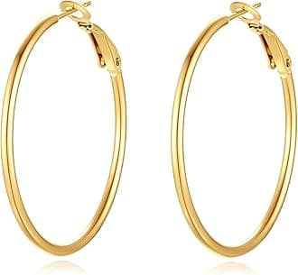 4 Pairs Silver Gold Hoop Earrings for Women | 14K Gold Plated Hoop Earrings Set Hypoallergenic Earring Lightweight Dangle Earrings Set