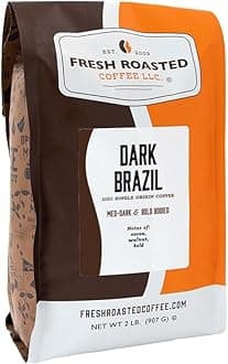 Fresh Roasted Coffee, Dark Brazil, 2 lb (32 oz), Med-Dark Roast, Whole Bean, Kosher