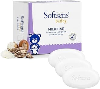 Softsens Baby Moisturizing Milk Soap Bar Enriched with Natural Milk Cream & Shea Butter I Dermatologically Tested & Paraben Free for Baby Skin- Pack of 1 (100 gms x 3)