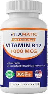 Vitamin B12 1000 mcg Fast Dissolve – 365 Tablets – Natural Berry Flavor – Supports Energy Metabolism & Nervous System Health