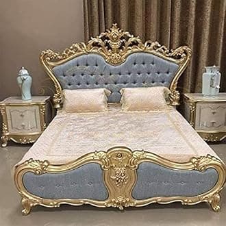 CLASSIC WOOD & CRAFT® Timeless King Size Bed Frame - High Headboard, Footboard, & Premium Teak Wood - Customizable Features, 203 cm x 193 cm No Mattress Included (Design-10)