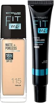 Maybelline New York 16 HR Matte Base Duo, Prep + Blend Makeup Combo, Fit Me Foundation 115 (30ml)+ Fit Me Matte + Poreless Primer (30ml)