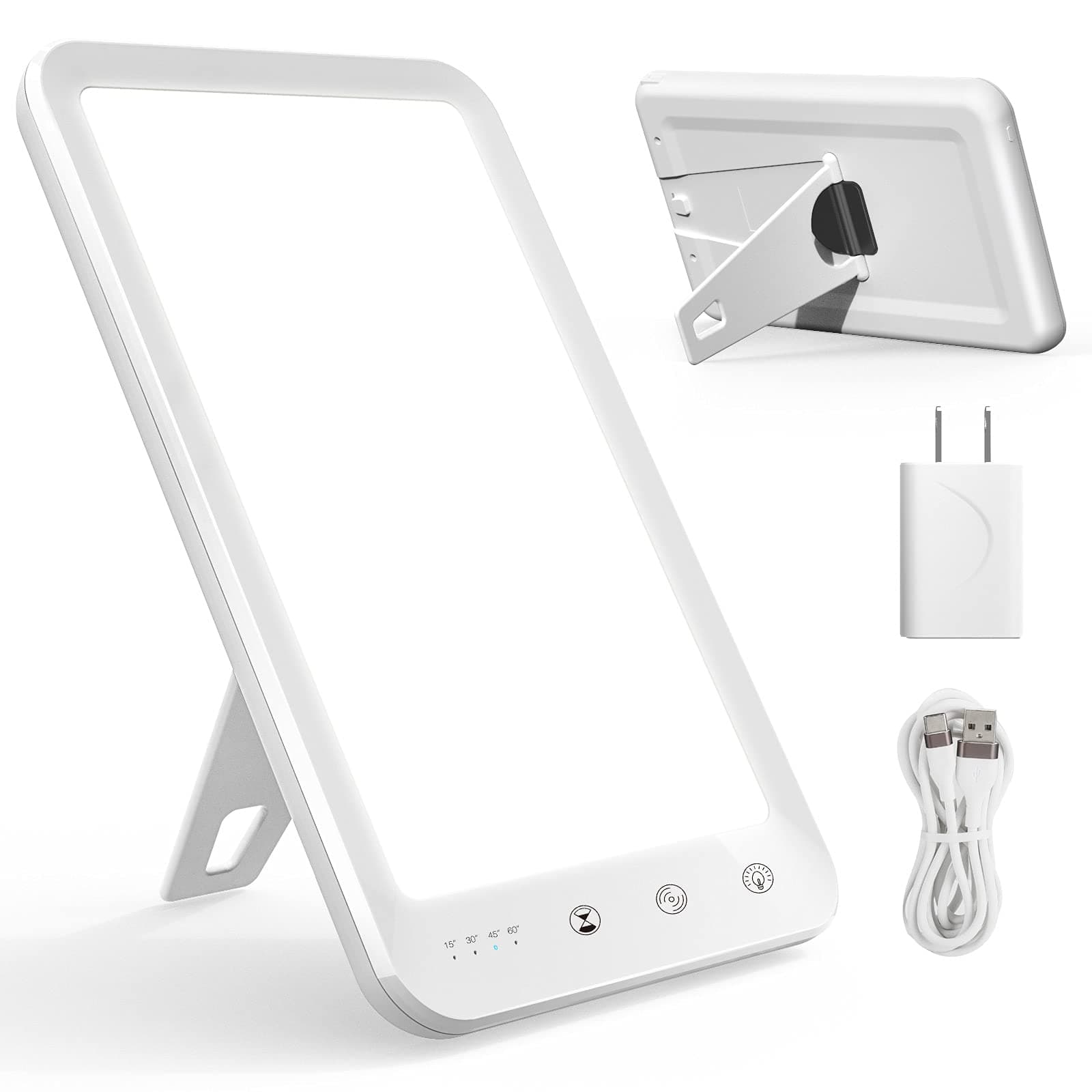 EmibeleEmibele Light Therapy Lamp, UV-Free 10000 Lux Therapy Light, Sun Lamp with Adjustable Brightness, 4 Timer, Memory Function, 90° Rotatable Stand, Touch Control Lamp for Home & Office, White