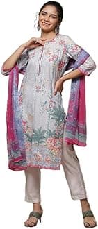 BIBA Women Cotton Straight Kurta Pants Suit Set