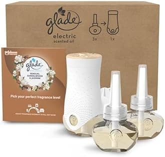 Plug in Electric Air freshener Sandalwood & Jasmine Holder and 3 Refills (1 Holder + 3 x Refills 20ml)