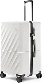NINETYGO Carry On Suitcase, Checked Trunk Luggage with Double Spinner Wheels, Anti-Burst Zipper, Hard Case PC Suitcase Lightweight Travel Luggage, TSA Approved, 06-Pearl White (Hudson), Checked 22