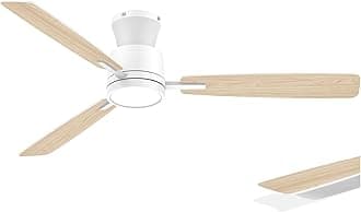Atolit Ceiling Fans with Lights,52 Inch,Quiet Reversible Motor,Easy to Install,6 Speeds,Dimmable,Timer,White Low Profile Ceiling Fan for Bedroom Living Room,Kitchen,Indoor/Outdoor