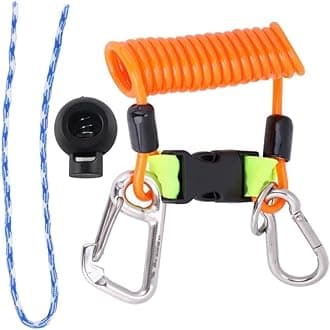 Diving Lanyard, Stainless Steel Spring Coiled Lanyard, Heavy Duty with Clip and Quick Release Buckle for Cameras, Dive Lights Scuba Diving Coiled Lanyard Quick Release Clip with brass D snap hook