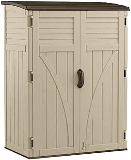 Suncast Outdoor Storage Shed, Water Resistant Resin Vertical Outdoor Storage Cabinet for Patio, Garden Tools, Cushions, & Equipment, Weatherproof Multi-Wall Design, 54 cu. ft., Made in USA