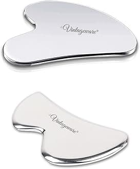 Gua Sha Face Handheld Massager Tool for Fine Lines, Glowing Skin, Reducing Stress & Eye Puffiness, Medical Grade 304 Stainless Steel (Heart + B Shape)