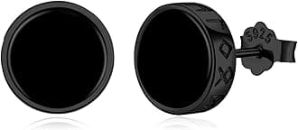 Black Onyx Stud Earrings for Men Women, 925 Sterling Silver Viking Earrings
