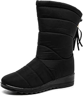 Womens Snow Boots, Winter Boots Waterproof Fur Lined Mid-Calf Boot Lightweight Non Slip Warm Walking Boots for Skiing Walking Dog Hiker,Black,38EU