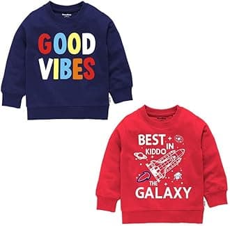Boys Loopknit Cotton Round Neck T-Shirt Chest Printed Full Sleeves Sweatshirt for Light Winters Pack of 2