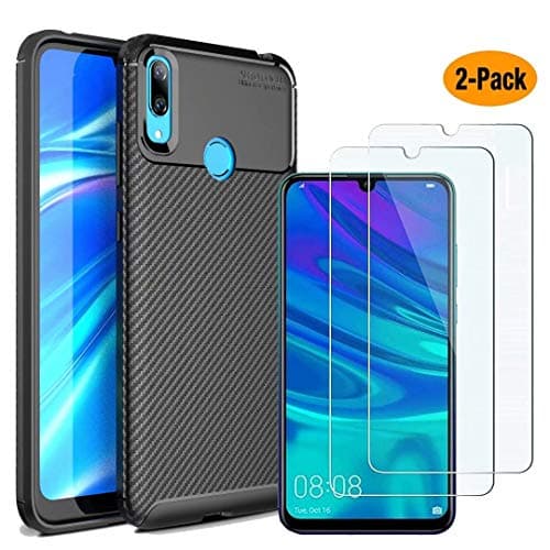 MYLB-US Huawei Y7 2019 case and Screen Protector, [3 in 1] Ultra-Thin high-Grade Soft TPU Silicone case Carbon Fiber Design case, Suitable for Huawei Y7 2019 Smartphone case(Black)