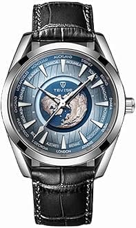 Men Luxury Automatic Mechanical Watch Earth Luminous Pointer Waterproof Sports Stainless Steel/Leather Watches