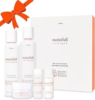 ETUDE Moistfull Collagen Skin Care Set, Perfect for Gift, Facial Emulsion and Toner, Face Moisturizer, Super Collagen Water, Instant Moisture Recharge, Korean Skin Care (pack of 5)