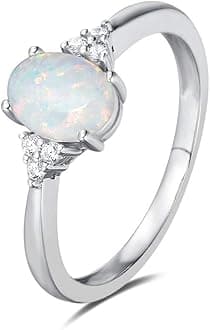 FANCIME Birthstone Rings for Women Sterling Silver Created Opal Rings Engagement Ring Fine Jewelry for Women Size 4,5,6,7,8,9,10