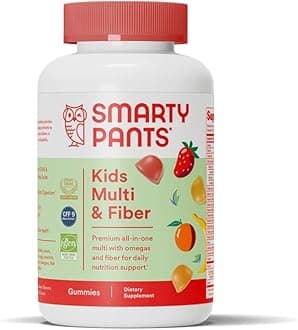 SmartyPants Kids Multivitamin Gummies and Fiber Supplement: Vitamin D3, C, Vitamin B12, B6, A, Zinc, Biotin, Inositol, Fiber Gummies, Three Fruit Flavors, 90 Count (22 Day Supply)