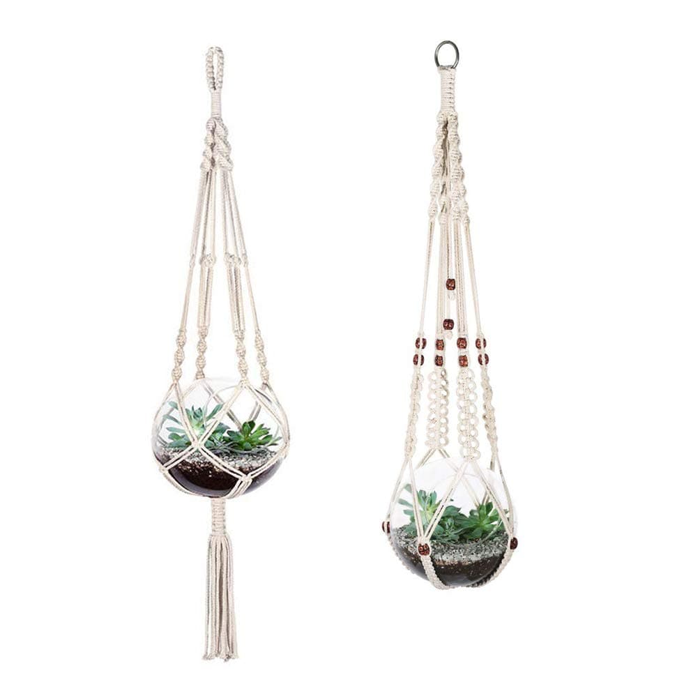 Macrame Plant Hangers, 2 Pack White Hanging Planter Wall Hanging Plant Holders Basket Cotton Rope for Flower Pot Patio Deck Ceiling Garden Home Decor (41 inch)