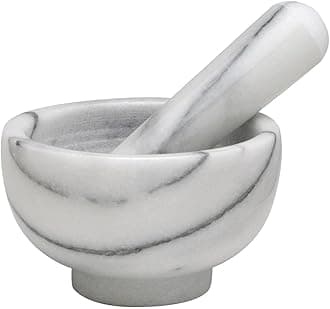 HIC Kitchen Mortar and Pestle Spice Herb Grinder Pill Crusher Set, Solid Carrara Marble, 4-Inch x 2.5-Inch