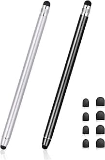 2 Pack 2-in-1 Stylus Pen for Android, High Sensitivity Capacitive Stylus for Smartphone and Tablets with 8 Rubber Tips (Black+Silver)