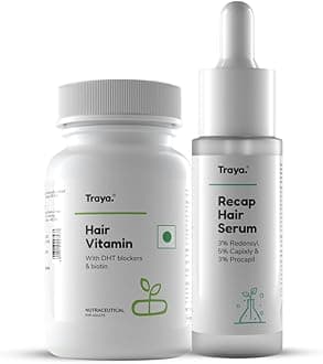 Traya Hairfall Control Combo | Contains Dht Blocker & Hair Growth Actives | Biotin, Bhringraj, Redensyl, Procapil And Capixyl | (Hair Vitamin 30 Capsules + Hair Recap Serum 30Ml)