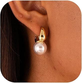 Pearl Earrings for Women, Dainty 14K Gold Plated/Silver Plated Drop Quality Handpicked AAA+ Freshwater Cultured Round Pearls Dangle Earrings Wedding Jewelry for Women Gifts