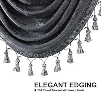 ELKCA Thick Grey Chenille Window Curtains Valance for Living Room Swag Waterfall Valance for Bedroom,Rod Pocket (W89inch, 1 Panel)