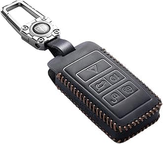 Genuine Leather Compatible with Range Rover Key fob Cover fit 2018 2024 Land Rover Evoque Sport Discovery for Jaguar Accessories (Black)