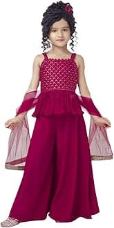 Angel f Studio Girl's Embroidered Kurta with Palazzo Pants & Dupatta/Readymade kurta set for girls