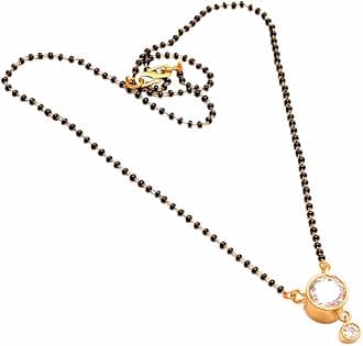 Jewar Mandi Mangalsutra for Women, CZ Multi-Stones Gold-Plated Pendant, Black Crystal Beaded Chain, Traditional Indian Jewelry Necklace for Weddings, Festivals, Gifts - Elegant Mangalsutra Necklace