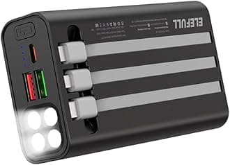 Power Bank 50000mAh Portable Charger, Built-in Cable 22.5W QC 3.0 PD USB C Power Bank, Fast Charging with, LED Flashlight, External Mobile Phone Batteries Compatible with iPhone