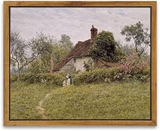 InSimSea Framed Canvas Wall Art, Vintage Decor, Classical Landscape Watercolour Painting, Rustic Wall Decor for Living Room, Bedroom, Farmhouse, Bathroom, 8"x10"