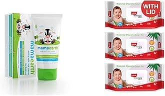 Milky Soft Natural Baby Face Cream for Babies 60mL and LuvLap Paraben Free Baby Wipes with Aloe Vera, with Fliptop Lid (72 Wipes/Pack, Pack of 3)